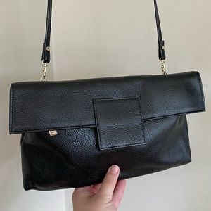 Zenith black leather clutch purse removable strap